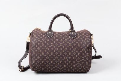 LOUIS VUITTON Sac "Speedy bandoulière" 30 cm en toile mini lin marron et beige, fermeture...