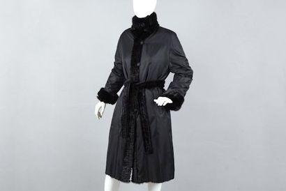 null Manteau réversible en nylon de soie noir et Vison dark, travail milleraies,...