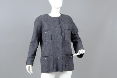 LANVIN Hiver 2005 Veste en laine et cachemire chiné anthracite, encolure ronde, simple...