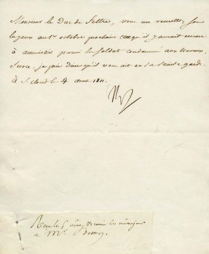 lettres de napoleon 1er Relative aux soldats à amnistiés. Lettre signée Np., adressée...