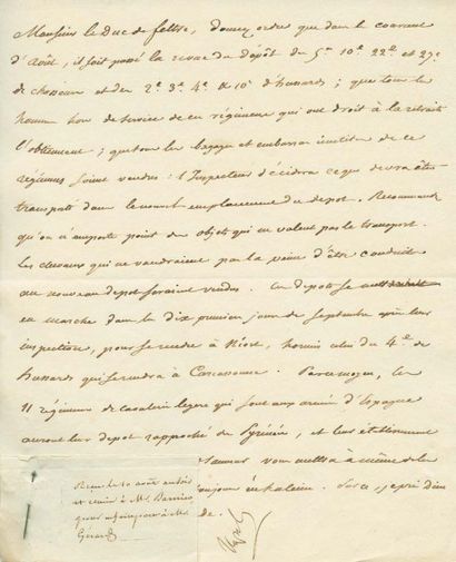 lettres de napoleon 1er Organisation des dépots de chasseurs et de hussards. Lettre...