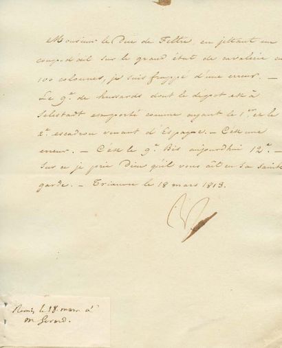 lettres de napoleon 1er Rectification d'une erreur sur un état de la cavalerie. Lettre...