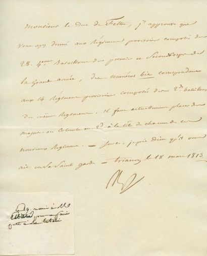 lettres de napoleon 1er Organisation de la Grande Armée. Lettre signée Np., adressée...
