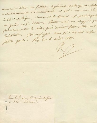 lettres de napoleon 1er Relative au Général Valeri. Lettre signée Np., adressée au...