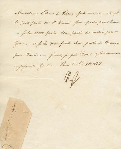 lettres de napoleon 1er Répartition de fusils. Lettre signée Np., adressée au Duc...