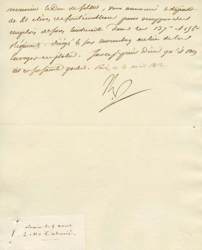 lettres de napoleon 1er Répartition des élèves officiers. Lettre signée Np., adressée...