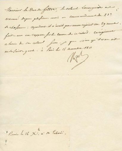 lettres de napoleon 1er Le Colonel Lanongarède manque à son poste. Lettre signée...