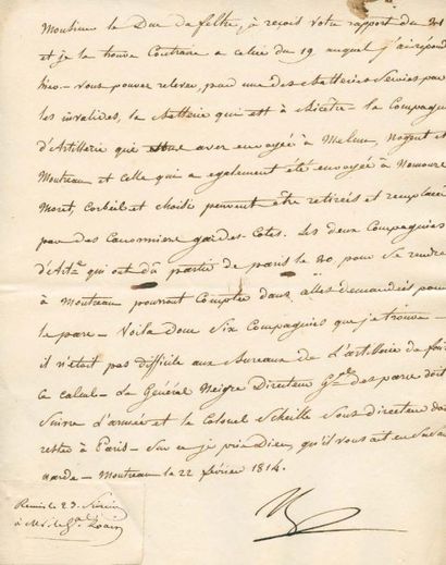 lettres de napoleon 1er Erreur dans l'organisation de l'artillerie. Lettre signée...