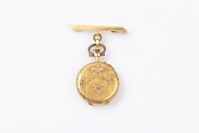 null Montre de col et barrette porte montre en or jaune. XIX° siècle. P. 16,4g