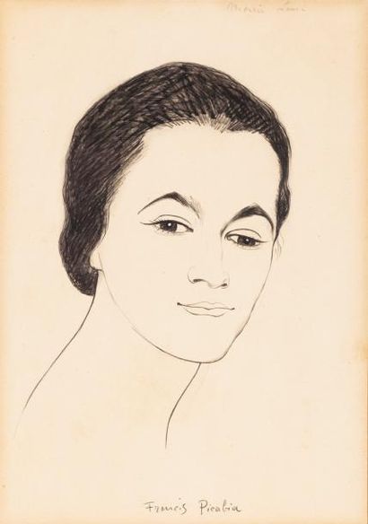 Francis PICABIA (1878-1953) Portrait de Maria Lani Fusain et gouache blanche sur...