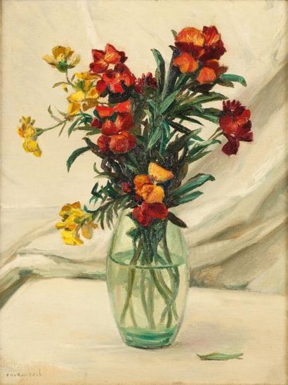 Charles ROUSSEL (1861-1936) Vase de fleurs Huile sur toile, signee en bas a gauche....