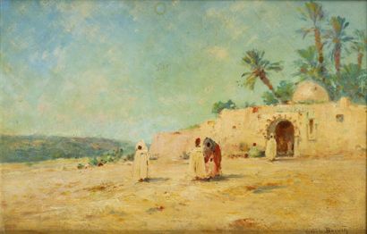 Emile BOIVIN (1846-1920) La sortie de la mosquée, Sud Algérien Huile sur toile, signée...