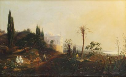 Eugène FLANDIN (1809- 1876) Chemin dans la baie d'Alger Huile sur toile, signée en...