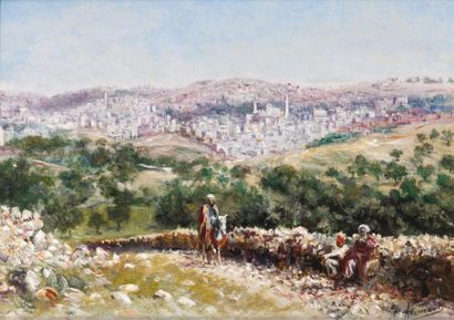 Pierre FREMONT (1886-1975) Vue d'Hébron (Palestine) Huile sur carton épais, signée...
