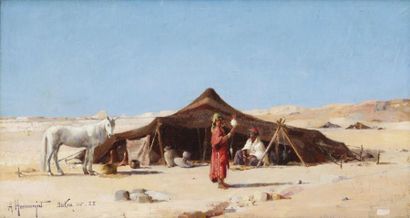 Abraham Hermanjat (1862-1932) Campement à Biskra Huile sur toile, signée, située...