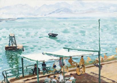 Marius de BUZON (1879-1958 Alger) Les bains à Alger Huile sur panneau 20 x 27 cm