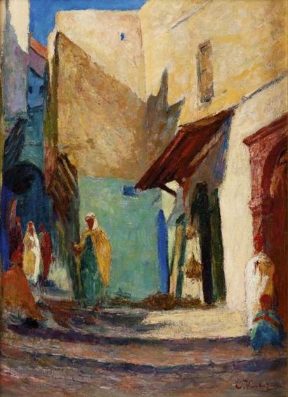 Edouard VERSCHAFFELT (1874-1955) Dans la Casbah d'Alger Huile sur toile signée en...