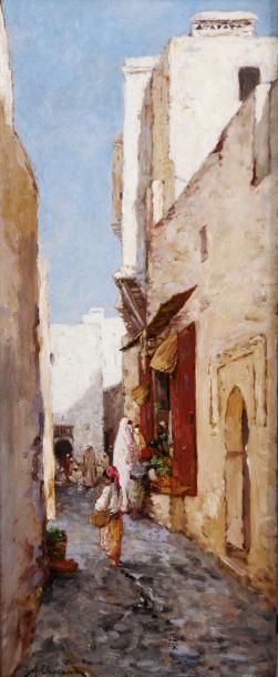 ALFRED CHATAUD (1883-1908) Rue du Palmier (casbah d'Alger) Huile sur panneau Signée...