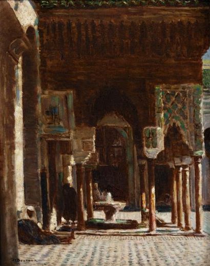 Joseph-Felix BOUCHOR (1853-1937) La mosquée Karouiyne à Fès Huile sur toile, signée...
