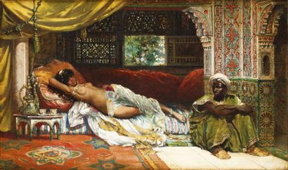 Gustavo HASTOY (XIX-XXème) Harem à Alger, 1887 Huile sur toile, signée et datée 1887...