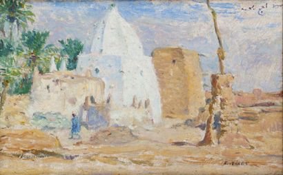 Étienne DINET (1861-1929) La Kouba de Sidi Ahmed Ben Yahia Huile sur papier marouflé...