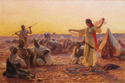 Otto PILNY (1866 - 1936) Danseuse au désert, 1918 Huile sur toile, signée en bas...