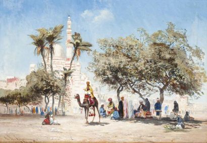 Godefroy de HAGEMANN (1820-1877) Marché aux environs du Caire, 1874 Huile sur toile,...