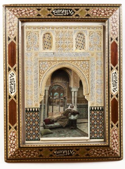 null Importante maquette d'une façade de l'Alhambra, en stuc peint en polychromie,...