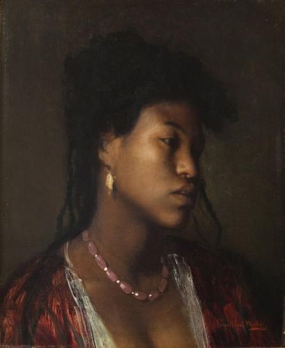 Léopold Carl MULLER (1834-1892) Beauté du harem au collier. Huile sur toile, signée...
