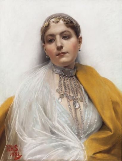Aloïs Hans SCHRAM (1864-1919) Beauté orientale Pastel sur carton, monogrammé en bas...