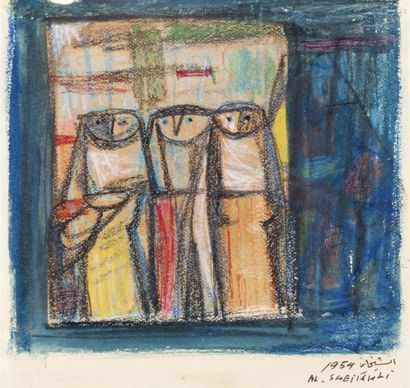 Ismael AL-SHEIKHLY (1924 - 2002) Trois femmes Pastel et fusain, daté 1954 et signé...