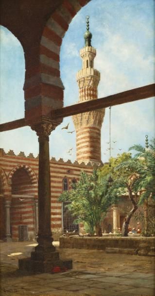 Emile BOIVIN (1846-1920) La mosquée Aqsunqur au Caire Huile sur toile, signée en...