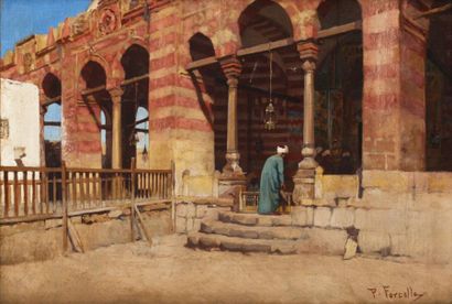 Paolo FORCELLA (1868- ?) Entrée de la Mosquée Huile sur toile, signée en bas à droite....