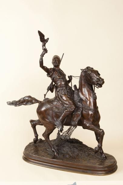 Pierre Jules MENE (D'après) (1810-1879) Le fauconnier arabe à cheval Epreuve en bronze...