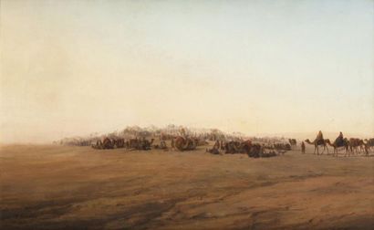 Alexander SVOBODA (1826-1896) La halte des chameliers Huile sur toile, signée en...