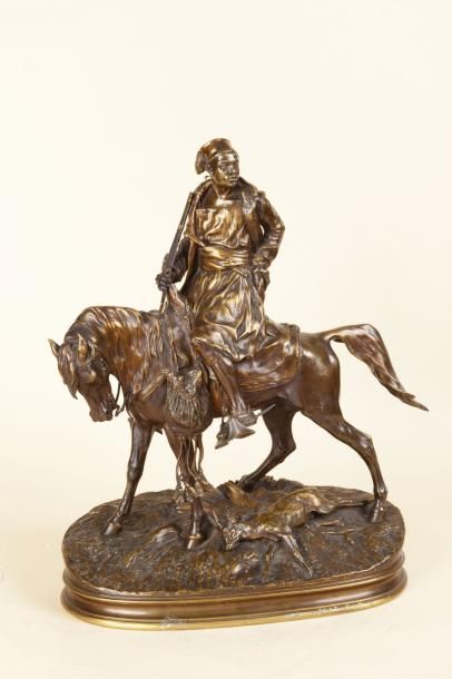 Pierre Jules MENE (D'après) (1810-1879) «Chasseur africain à cheval» Epreuve en bronze...