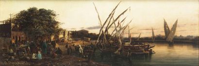 Charles CHARNAUD (XIX ème siècle) Le Nil, 1874 Huile sur toile, signée et datée en...