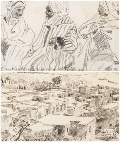 Alexandre ROUBTZOFF (1884-1949) Trois hommes de Constantine Vue des toits de Sidi...