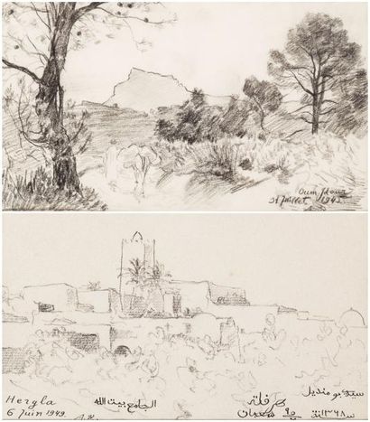 Alexandre ROUBTZOFF (1884-1949) «Oum Hour» «Hergla» Deux dessins, situés, datés et...