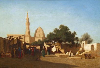 Théodore FRERE (1814-1888) Mosquée du Sultan Hassan - Le Caire Huile sur panneau...