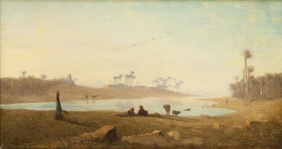 Théodore FRERE (1814-1888) Sur les Bords du Nil, Memphis Huile sur toile, signée...