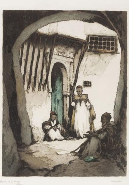 Isidore van MENS (1890-1985) Rue de la Kasbah - Alger Eau-forte en couleurs, signée...