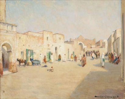 Charles Martin-Sauvaigo (1881-1970) Une rue de Touggourt, Algérie, 1949 Huile sur...
