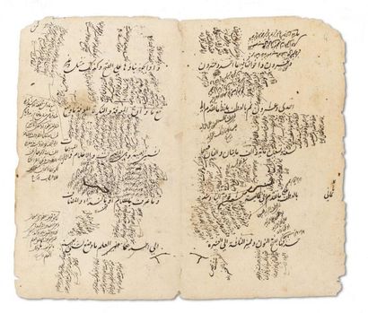 null [CALLIGRAPHIE] Double page manuscrite, rédigée d'un écriture certainement iranienne....