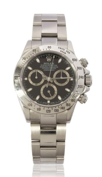 ROLEX DAYTONA ref: 116520 vers 2003 Beau chronographe bracelet en acier. Boîtier...