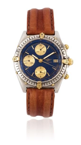 BREITLING CHRONOMAT vers 1990 Beau chronographe bracelet en acier. Boîtier tonneau,...
