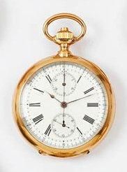ANONYME N°25355 vers 1900 Beau chronographe mono poussoir en or. Boîtier rond lisse....