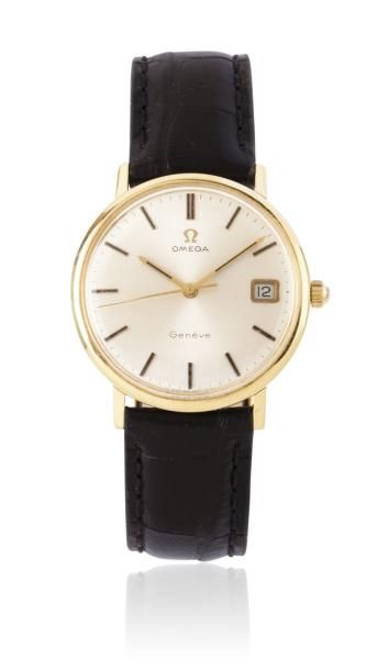 OMEGA N° 1011/132019 vers 1950 Montre bracelet ronde en or. Cadran argent avec dateur...