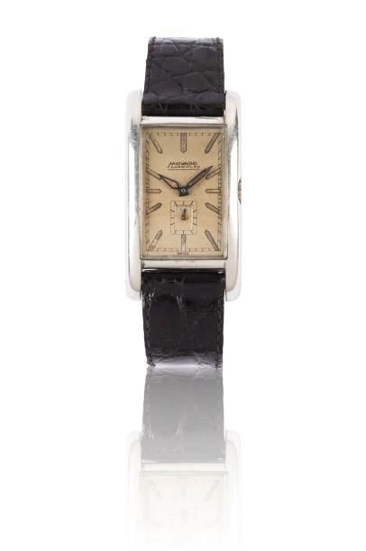 MOVADO CURVIPLAN Vers 1930 Rare et belle montre bracelet en acier. Boîtier rectangle...