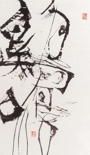 Jiang SHANQING (né en 1961) Ji Ming Encre sur papier 70 x 45 cm